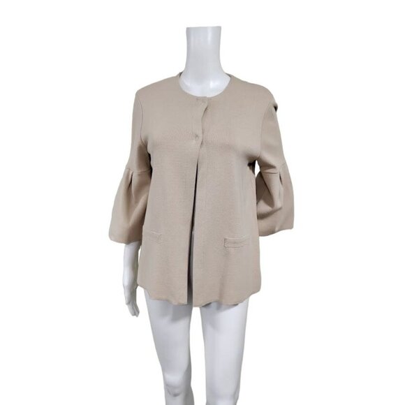 NWT Maria Bellentani Bell Sleeve Two-Button Front Cardigan Beige M - Picture 2 of 14